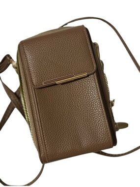 Brown Pebbled Leather Crossbody Bag with Gold Hardware